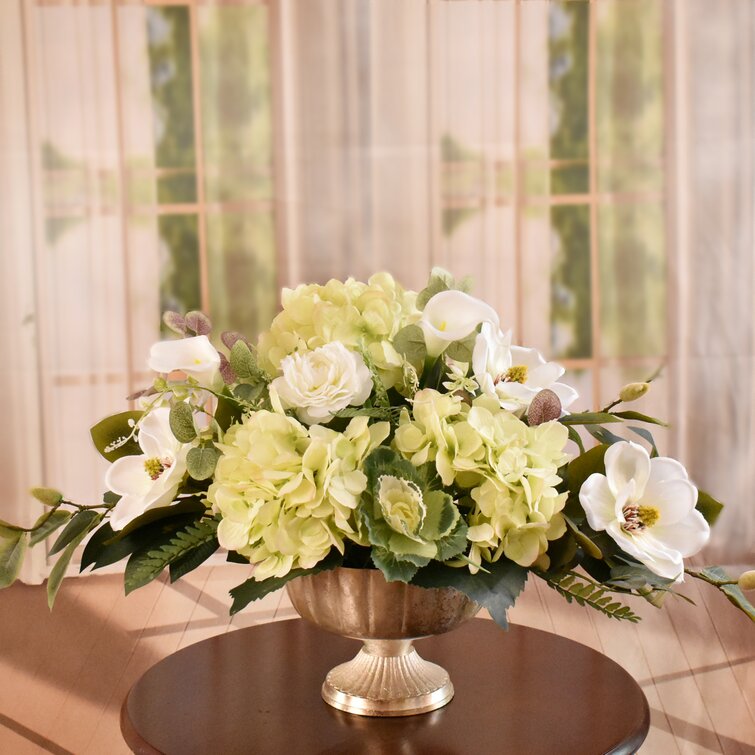 Hydrangea, Magnolia, and Lilies Centerpiece in Vase